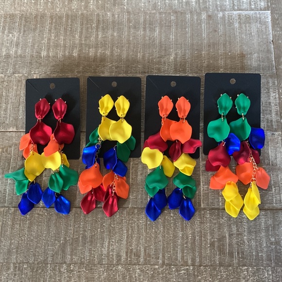 Rainbow Petal Drop Earrings - Picture 3 of 5
